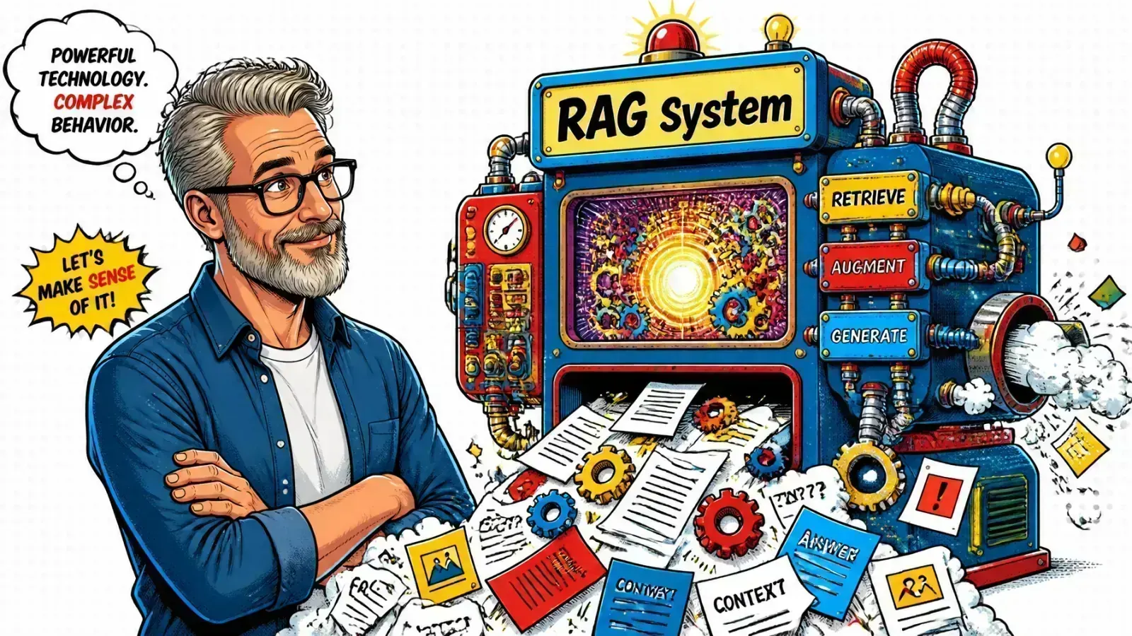 Stylized illustration of a production RAG stack under stress