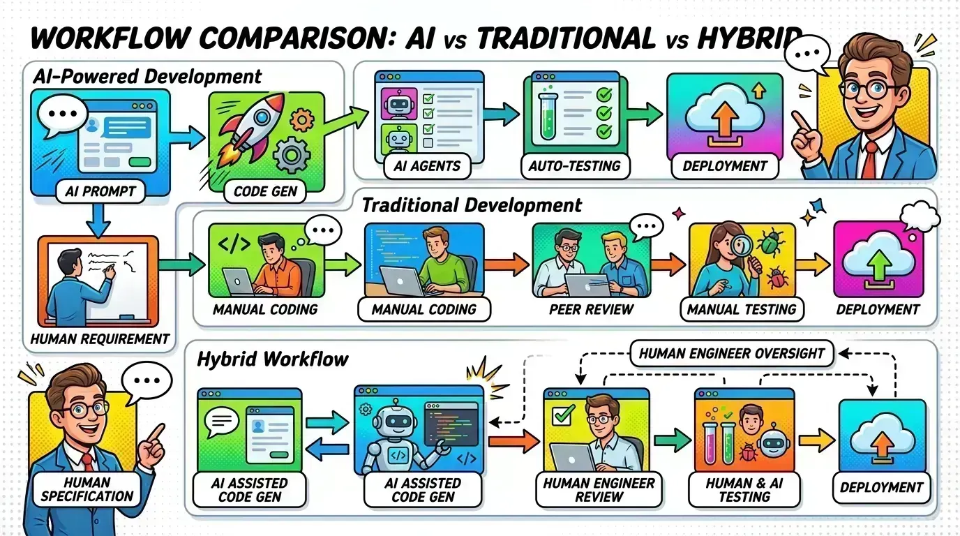 Architecture visual showing AI, traditional, and hybrid engineering workflow