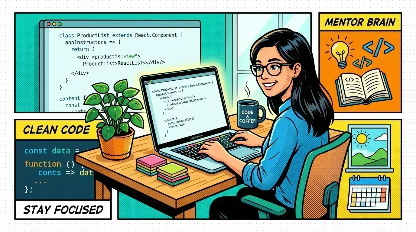 Pop-art final visual of a calm web tier while workers chew through background jobs